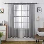 Aquazolax Large Net Window Curtains Pair, Grey Voile Curtains with 1/3" Rod Pocket for Different Sizes Poles, Lightweight Panels with Tiebacks for Bedrooom, 54x80 inch/ 137x203cm