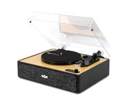 House of Marley Rise Up Bluetooth Turntable - 3-Speed Vinyl Record Player with Built-in Speakers, 2-Way Streaming, Bamboo Finish & Dust Cover, Sustainably Made Home Audio Record Players