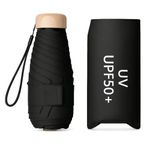 WOOMZY Compact Travel Umbrella, Portable Mini Travel Sun Rain Beach Golf- Elegant Slim Design Small Pocket Umbrella for Rain, UV Protection Lightweight Umbrellas for Girls and Women (Black-Dw)