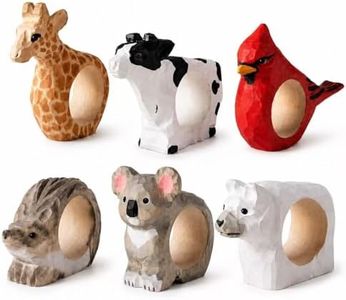 Wooden Animal Napkin Rings Set of 6, Handcrafted Rustic Napkin Holders for Dining Table, Farmhouse Table Decor for Holiday Dinner, Kitchen, Wedding & Everyday Use