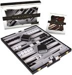 Crazy Games Backgammon Set - Classic 14.75 Inch Backgammon Sets for Adults Board Game with Premium Leather Case - Best Strategy & Tip Guide (Black)