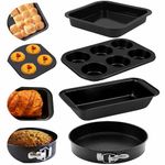 Casa Azul 4-in-1 Non-Stick Baking Set | Includes Muffin Tray, Square Baking Tray, Bread Mould, Round Cake Mould - BPA Free Carbon Steel Bread pan, Microwave & OTG Oven Safe Cake Moulds for Baking