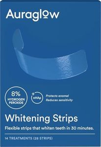 Auraglow Teeth Whitening Strips, Sensitive Whitening Strips, 14 Whitening Treatments, 8% Hydrogen Peroxide with Nano Hydroxyapatite (nHAp) to Reduce Sensitivity and Protect Enamel, 28 Strips, Mint