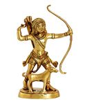 P.J.Handicrafts Unique Brass Idol of Kirateshwar of Kirat Lord Shiva's Avtar | Tribal Man with Bow & Arrows - Showpiece for Home Decor Yellow Size : (Height - 7.5")