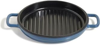 Our Place Cast Iron Hot Grill | Toxin-Free, 10.5" Round, Enameled Cast Iron Grill Pan | Indoor Serious Searing & Grill Marks | Oven Safe up to 500°F | Easy to Clean & Maintain | Blue Salt