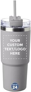 DISCOUNT PROMOS Custom Lotus Travel Mugs 23 oz., Set of 24, Personalized Bulk Pack - Ideal for On-the-Go Sipping, Perfect for Coffee, Soda, Other Hot & Cold Beverages - Silver