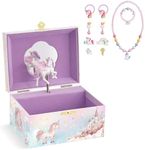 Lolalet Unicorn Music Jewelry Box for Girls, Kids Musical Jewelry Boxes with Spinning Unicorn Doll, Cute Children's Jewelry Storage Organizer Gift for Little Girls Age 3-8 -Pink (Box with Jewelry)