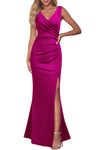 WOOSEA Women Sleeveless V Neck Split Evening Cocktail Long Dress, Magenta, Medium