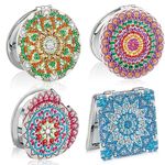 SAVITA 4PCS Diamond Compact Mirrors, Mandala Style Diamond Art Makeup Mirror Compact Mirror with Magnification Wallet Mirror Pocket Mirror for Women DIY Crafts Making