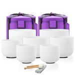 CVNC 432HZ 7-12 Inch Set of 7 Pcs Frosted Quartz Crystal Singing Bowls Set with 2 Pcs Carry Case Bags for Sound Healing Meditation