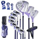 Goplus Complete Golf Club Set for Women, 11 PCS Right Handed Golf Clubs with 460CC #1 Driver, #3 Fairway, #5 Hybrid, #5/#6/#7/#8/#9/#P/#S Irons, Putter, Golf Cart Bag with Rain Hood for Lady (Purple)