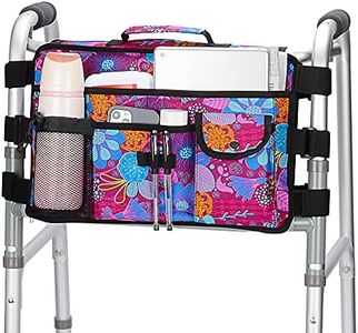 Walker Bag for Seniors-supregear Folding Walker Accessories Bag (Double Sided), Walker Basket Caddy Large Capacity Waterproof Tote with 9 Pockets and Cup Holder