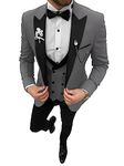 Men's Tuxedo Suit Slim Fit 3 Piece Prom Suits Set Double Breasted Wedding Groom Tuxedos Evening Suit for Formal Party, Grey, L