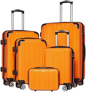 Coolife Luggage Expandable 5 Piece Sets PC+ABS Spinner Suitcase 20 inch 24 inch 28 inch (orange new)