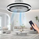 NFOD Ceiling Fans with Lights,20 in Indoor Low Profile Ceiling Fans, 72W Remote Ceiling Fan with Led Light,Modern Bladeless Enclosed Ceiling Fan Flush Mount,Dimmable 3 Color 3 Speeds 1/2H Timing