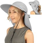 SUN CUBE Women Hiking Hat Fishing Hat | Ponytail Sun Hat with Neck Flap Wide Brim | Summer Outdoor Camping Beach Safari Ladies Foldable Woman Hat UPF50+ (Light Gray)