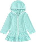 Toddler Little Girls Swim Coverups Kids Zip-Up Hoodie Beach Pool Bathing Suit Robe Terry Swimsuit Cover Up (C-Blue, 5-6 Years)