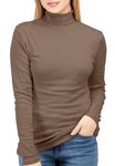 NY Threads Long Sleeve Turtleneck Women Thermal Base Layer Slim Fit Active Shirt Coffee