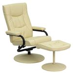 Flash Furniture BT-7862-CREAM-GG Contemporary Cream Leather Recliner/Ottoman with Wrapped Base