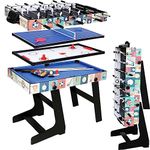 HLC 4 IN 1 Multi Sport Game Combination Table Set for Kids Pool Table, Foosball Table,Ping Pong Table, Slide Hockey for Family Parent-child Interactive for Kids (4ft, 1.2m)