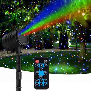 Outdoor Laser Lights, Moving RGB Halloween Christmas Projector Light Waterproof with Remote Control 3 Colors Motion Firefly Decorative Star Light Show for Holiday House Garden Yard Party Decorations