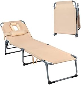 COSTWAY Lettino Prendisole Pieghevole, Sedia a Sdraio da Giardino con Foro per il Viso e Cuscini, Schienale Reclinabile, per Spiaggia Patio Piscina (beige)