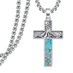 Turquoise Cross Necklace 925 Sterling Silver Western Cactus Cross Pendant Necklaces for Men Women Vintage Native American Jewelry Gifts for Unisex