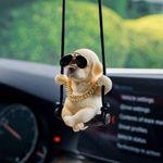 Swinging Dog Rear View Mirror Accessories for Car, Labrador Car Hanging Ornament Car Pendant Cute Car Accessories for Men & Women (Beige)