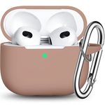 R-fun Compatible with Airpods 3 Generation Case Cover with Keychain, Full Protective Silicone Skin Accessories for Women for Men, Front LED Visible,Milk tea