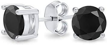 Black Round CZ Stud Earrings Unisex .925 Sterling Silver