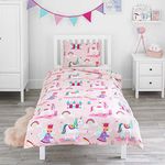 Bloomsbury Mill - Kids Single Duvet Cover Set - Childrens Single Bedding for Girls - Unicorn, Rainbow & Princess Single Bed Duvet Cover Set with Pillow Case - Pink - 135x200cm