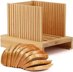 Bamboo Bread Slicer for Homemade Bread, Adjustable Width Bread Slicing Guides with Sturdy Wooden Cutting Board, Compact and Foldable - Makes Cutting Bagels or Even Bread Slices Easy
