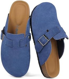 Dumalum Clogs for Women Mens Suede Leather Slip on Shoes Cork Footbed Mules Sandals with Arch Support Unisex Slippers Navy Blue