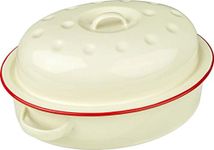 New Falcon Enamel Oval Roaster Cream with Red Trim 26cm