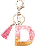 Rohans Pink and Gold Resin Alphabet Initial Letter Keychain, Bag Charm, Key Ring with Lobster Clasp (D)