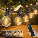 Outdoor String Lights with Remote, 76FT Dimmable Patio Lights with 30+3 G40 Shatterproof Edison Bulbs, Waterproof Connectable Globe Hanging Lights for Backyard Balcony Gazebo Party Decor, E12 Socket