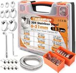 304 Stainless Steel Hose Clamps Assortment Kit with 185PCS 6-51mm Worm Gear Clamp and 9.8 FT Cut-To-Fit Metal Strap and 8 Strong Fasteners Set for Automotive, Plumbing, Duct Pipe and DIY Repair