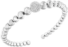 Haus of Brilliance .925 Sterling Silver 1/6 Cttw Diamond Rondelle Graduated Ball Bead Cuff Bangle Bracelet (I-J color, I2-I3 clarity) - Fits wrists up to 7 1/2 inches