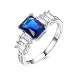 Daesar Wedding Rings Sterling Silver for Women Wedding Ring Women Rectangle Cubic Zirconia Blue Silver Blue Ring Size P 1/2