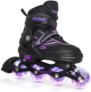 Kids Inline Skates for Girls Ages 6-12, Adjustable 4 Size Blades Roller Kids Skates for Girls and Boys, Youth and Teens, Beginner with Full Wheels Illuminating (Black&Purple, Medium Size)