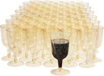 MATANA 300 Premium Plastic Wine Glasses with Gold Glitter (180ml) - Hard Plastic Wine Glass, Reusable Wine Cups for Cocktails, Dessert for Large Parties, Weddings, Birthdays, Christmas, BBQ