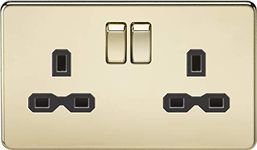 Knightsbridge SFR9000PB Twin Screwless 13A 2G Dp Switched Socket-Polished Brass with Black Insert, 230 V