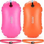 JOTO 2 Pack Swim Buoy Float for Open Water, Swimming Belt Bubble Safety Float with Adjustable Waist, Snorkeling, Swim Training, Triathletes, Kayaking -Orange & Magenta