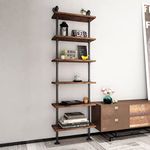 Industrial Pipe Shelf Wood Bookshelves 6 Tier Rustic Wall Ladder Bookshelf Display Storage Stand Shelf Bookcase for Living Room, Kitchen, Office