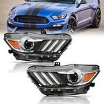 ROXX Headlights Assembly Fits for 2015 2016 2017 Ford Mustang DRL LED Tube Projector Black Headlight Driver Left Side Replacement