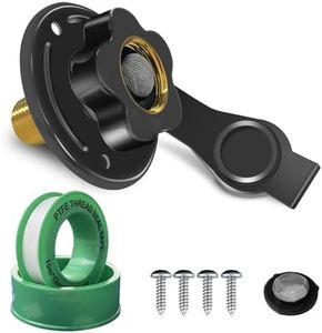 YTFSA RV City Water Inlet with Check Valve, RV Water Inlet Replacement, 3/4 NH Female to 1/2 NPT Male Black Flange RV Fresh Water Inlet, RV Water Inlet with Dust Plug for RV Camper Motorhome, Black