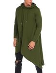 COOFANDY Mens Casual Hooded Robe Poncho Cape Cloak Irregular Hem Hoodie Pullover Army Green