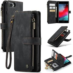 ELEPIK for iPhone 6 Plus/7 Plus/8 Plus Wallet Case with Card Holder, Kickstand, Wristlet for Women Men, Durable PU Leather Magnetic Wallet Phone Case for iPhone 6 Plus/7 Plus/8 Plus, Elegant Black