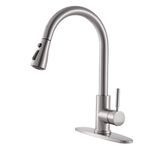 VAPSINT High Arc Single Handle Brushed Nickel Kitchen Faucet with Pull Down Sprayer,Commercial Modern Stainless Steel Kitchen Sink Faucet,Deck Mount Single Hole Pull Out Faucet for Kitchen Sink