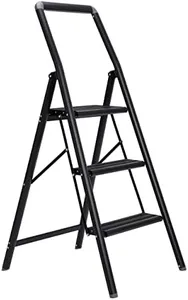 BIRDROCK HOME Slim Aluminum Step Ladder - Lightweight Folding Step Stool for Kitchen, Home, Tall Cabinets, or Closet - Compact Narrow Metal Stepstool with Anti-Slip Steps - 3 Step Ladder for Adults